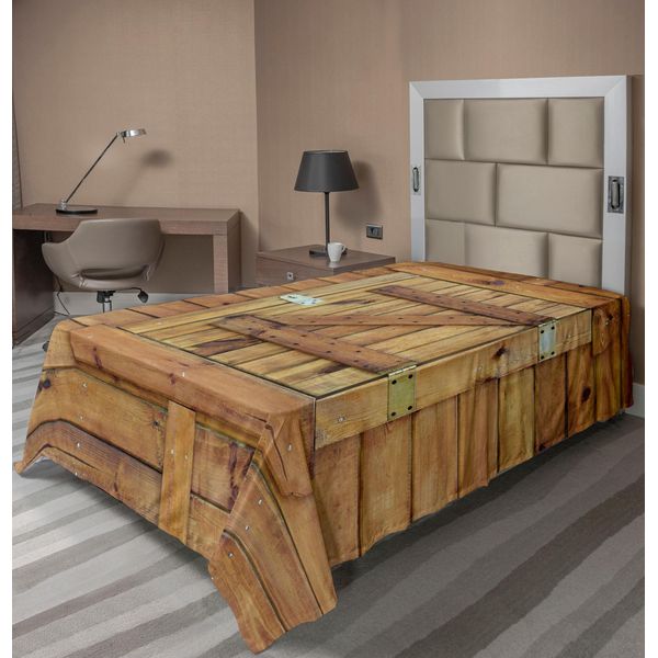 Abakuhaus Lenzuolo Con Persiane, Persiane In Legno Stampa Con Motivo Classico Paesaggistico, Lenzuolo Morbido E Confortevole Per Un Letto Decorativo 1 Pezzo 190 Cm X 100 Cm, Marrone Marrone Chiaro-image