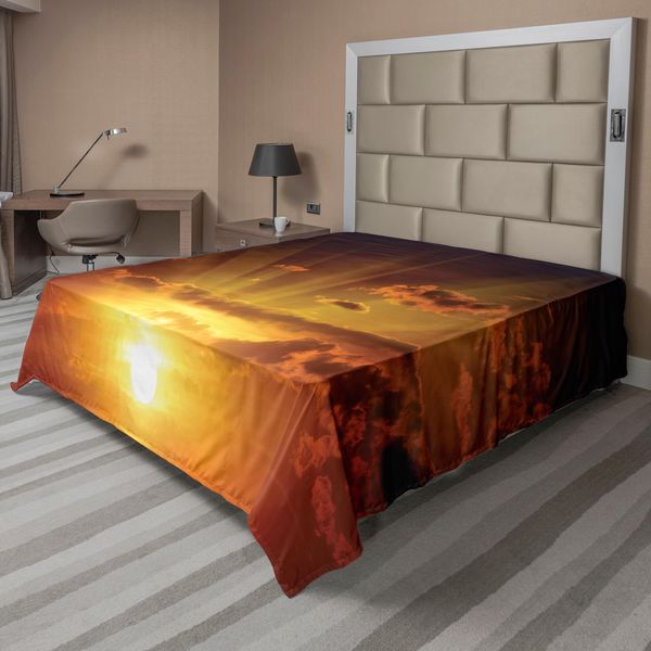 Abakuhaus Lenzuolo Wolken, Drammatico Tramonto Infuocato Cielo Crepuscolo Quotidiano Rotazione Immagine Mistica, Morbido E Confortevole Lenzuolo Superiore Per Un Letto Decorativo 1 Pezzo 275 Cm X 260 Cm, Arancione-image