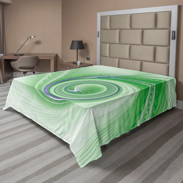 Abakuhaus Spiers Lenzuolo, Una Curva Si Avvolge Attorno A Un Motivo Fisso Con Spirali In Continuo Aumento Stampa Con Figure Computerizzate, Morbido E Confortevole Lenzuolo Superiore Per Un Letto Decorativo 1 Pezzo 244 Cm X 205 Cm, Verde-image