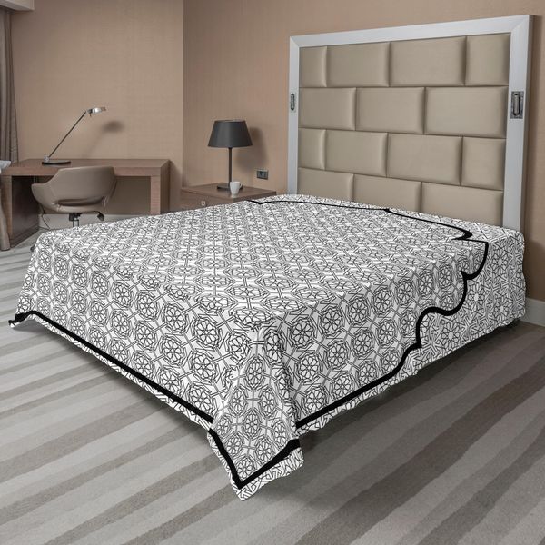 Abakuhaus Lenzuolo Marocchino, Sfondo Artistico Arabo, Motivo Tradizionale Turco Ottomano, Lenzuolo Morbido E Confortevole Per Un Letto Decorativo, 1 Pezzo, 244 Cm X 205 Cm, Bianco E Nero-image
