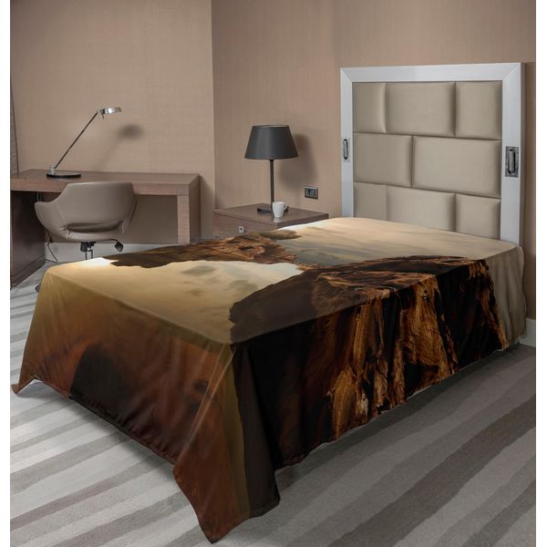 Abakuhaus Lenzuolo Naturale, Alba Su Rocce Solitarie In Un Lago Tranquillo, Riflessi Del Sole Sul Cielo, Morbido E Confortevole Lenzuolo Superiore Per Un Letto Decorativo 1 Pezzo 190 Cm X 100 Cm, Multicolore-image