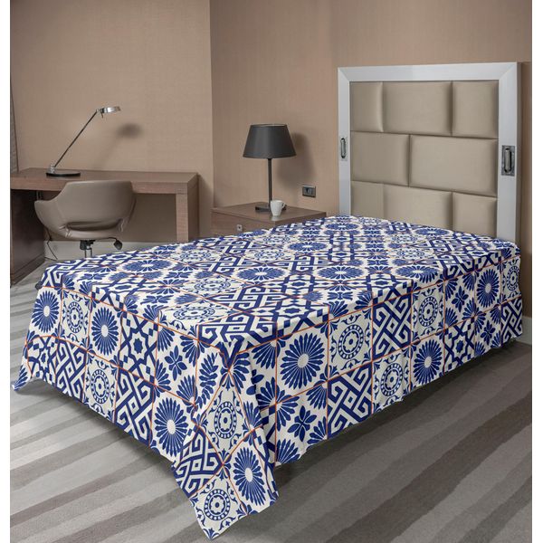 Abakuhaus Lenzuolo Marocchino, Mix Ispirato Alle Piastrelle Marocchine Con Stampa Grafica Dai Colori Moderni, Lenzuolo Morbido E Confortevole Per Un Letto Decorativo 1 Pezzo 260 Cm X 168 Cm, Grigio Blu-image