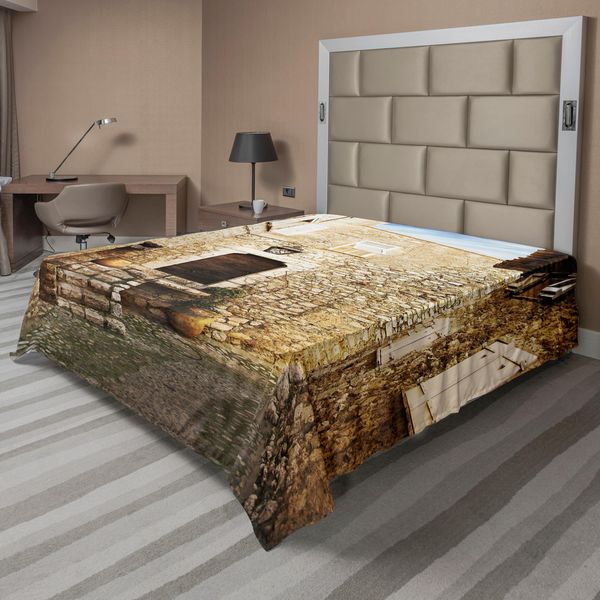 Abakuhaus Lenzuolo Vintage, Strade Acciottolate, Case In Pietra Arenaria E Persiane Immagine Turistica, Lenzuolo Morbido E Confortevole Per Un Letto Decorativo 1 Pezzo 275 Cm X 260 Cm, Color Crema-image