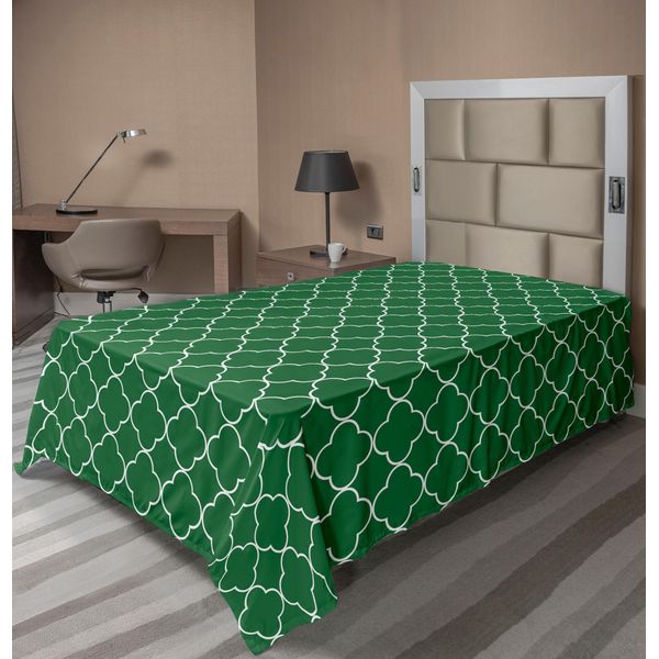 Abakuhaus Lenzuolo Quatrefoil, Quadrifoglio Su Motivo Mosaico Marocchino, Stampa Digitale Tradizionale, Lenzuolo Morbido E Confortevole Per Un Letto Decorativo, 1 Pezzo, 190 Cm X 100 Cm, Verde-image