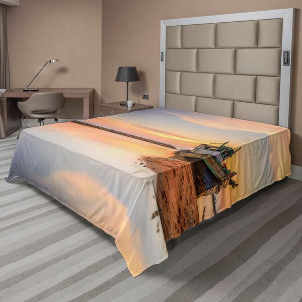 Abakuhaus Lenzuolo Nautico, Vessel Esposizione Prolungata Foto Drammatica Solitudine Solitudine Crepuscolo Tema, Morbido E Comodo Lenzuolo Superiore Per Un Letto Decorativo 1 Pezzo 260 Cm X 228 Cm, Blu-image