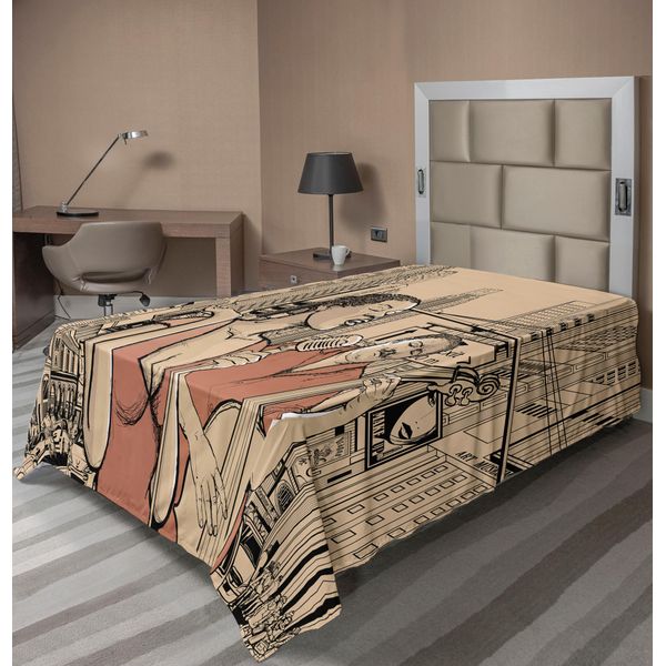 Abakuhaus Lenzuolo Con Musica Jazz, Un Cantante Jazz Con Musicisti In Una Strada Di New York Urban Lifestyle, Morbido E Confortevole Lenzuolo Superiore Per Un Letto Decorativo 1 Pezzo 190 Cm X 100 Cm, Beige Marrone-image
