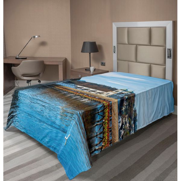 Abakuhaus Lenzuolo Paesaggistico, Vista Delle Querce, Ponte Della Cappella, Lago NordläNder, Stampa Di Città Europea, Lenzuolo Morbido E Confortevole Per Un Letto Decorativo, 1 Pezzo, 260 Cm X 168 Cm, Marrone Blu-image