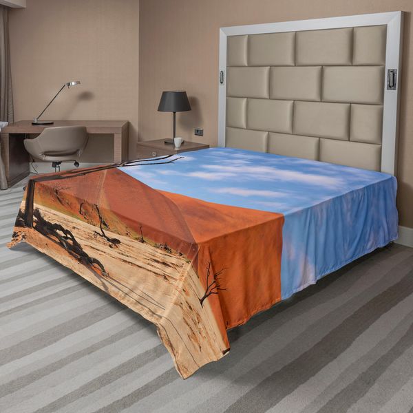 Abakuhaus Lenzuolo Naturale, Un Albero Solitario Scheletrico A Deadvlei Namibia Paesaggio Desertico Sabbioso, Lenzuolo Morbido E Confortevole Per Un Letto Decorativo 1 Pezzo 260 Cm X 228 Cm, Marrone Blu-image