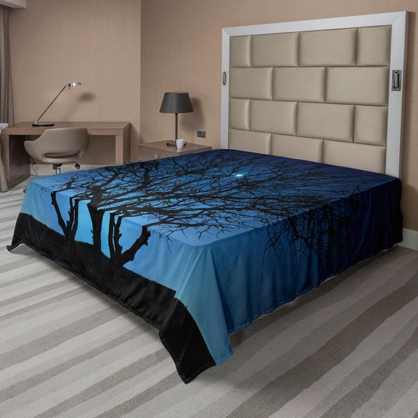 Abakuhaus Lenzuolo Blu Navy, Albero Sotto Un Cielo Limpido Con Luna, Stelle, Galassia, Paesaggio Naturale, Stampa Artistica, Lenzuolo Morbido E Confortevole Per Un Letto Decorativo, 1 Pezzo, 260 Cm X 228 Cm, Nero Navy-image