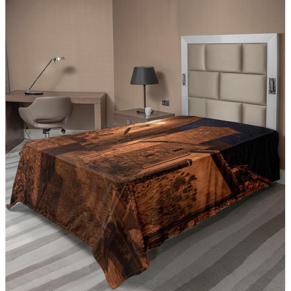 Abakuhaus Lenzuolo Vintage, Strada Antica In Tufo Con Case In Pietra E Panorama Urbano Romano Arte Illuminata, Lenzuolo Morbido E Confortevole Per Un Letto Decorativo 1 Pezzo 190 Cm X 100 Cm, Color Cuoio-image