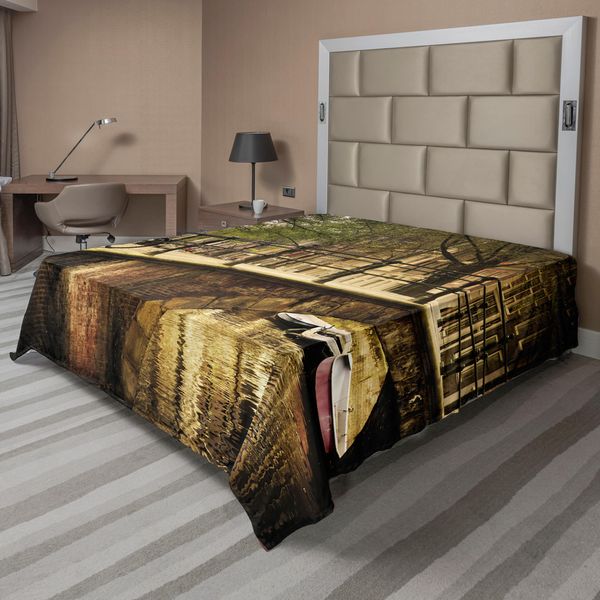Abakuhaus Lenzuolo Con Paesaggio, Ponte Romantico Sul Canale Di Amsterdam, Paesi Bassi, Famosa Città Europea, Foto, Lenzuolo Morbido E Confortevole Per Un Letto Decorativo, 1 Pezzo, 266 Cm X 260 Cm, Color Crema-image