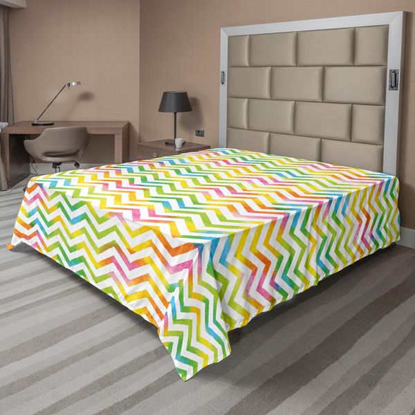 Abakuhaus Lenzuolo Angolare, Disegno Geometrico Colorato A Zig Zag, Caratteristiche Antimacchia, Grafica Moderna Militare, Lenzuolo Morbido E Confortevole Per Un Letto Decorativo, 1 Pezzo, 244 Cm X 205 Cm, Multicolore-image