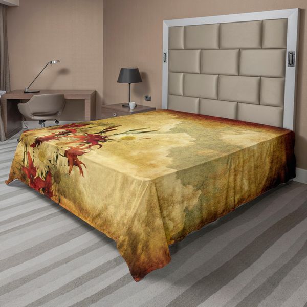 Abakuhaus Lenzuolo Arancione Bruciato, Doppia Esposizione R Sfondo Shaggy Retrò Consumato Con Disegno Di Fiori E Nuvole, Lenzuolo Morbido E Confortevole Per Un Letto Decorativo 1 Pezzo 266 Cm X 260 Cm, Arancione Chiaro-image