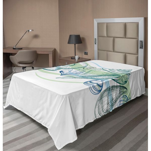 Abakuhaus Lenzuolo Con Conchiglie, Grafica Pastello Con Conchiglie E Altri Elementi Marini, Morbido E Confortevole Lenzuolo Superiore Per Un Letto Decorativo 1 Pezzo 260 Cm X 168 Cm, Bianco Verde-image