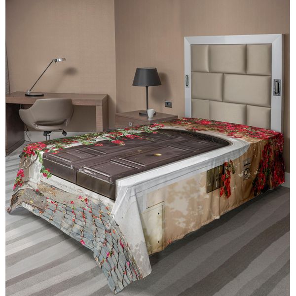 Abakuhaus Lenzuolo Marocchino, Antica Porta Di Legno Circondata Da Fiori Stampa Artistica Medievale Italiana Europea, Morbido E Confortevole Lenzuolo Superiore Per Un Letto Decorativo 1 Pezzo 260 Cm X 168 Cm, Multicolore-image