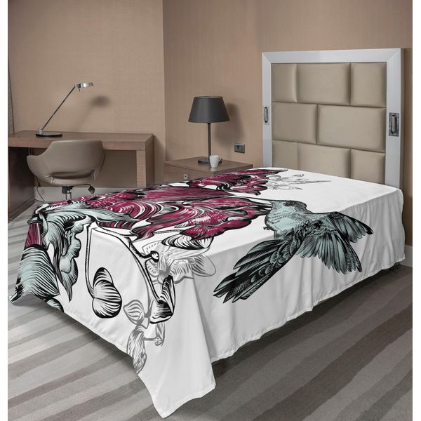 Abakuhaus Lenzuolo Colibrì, Bouquet Di Fiori Orchidea E Stampa Artistica Con Disegno Di Un Colibrì, Lenzuolo Morbido E Confortevole Per Un Letto Decorativo 1 Pezzo 190 Cm X 100 Cm, Rosso Bordeaux-image