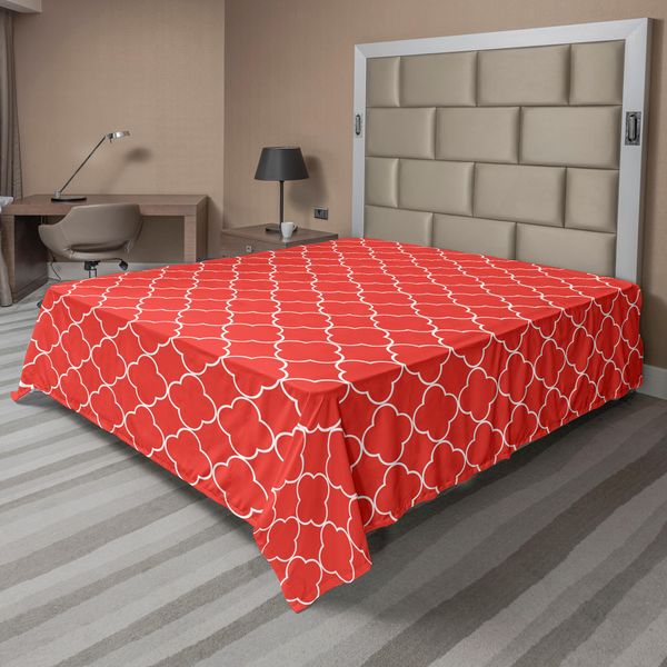 Abakuhaus Lenzuolo Quatrefoil, Motivi Arabeschi, Stampa Floreale Orientale Regale, Lenzuolo Morbido E Confortevole Per Un Letto Decorativo, 1 Pezzo, 244 Cm X 205 Cm, Bianco Vermiglio-image