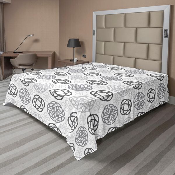 Abakuhaus Lenzuolo Celtico, Irlanda Tradizionale Croce Rotonda Nodo D'amore Celtico Con Motivo Artistico Shamrock, Morbido E Confortevole Lenzuolo Superiore Per Un Letto Decorativo 1 Pezzo 244 Cm X 205 Cm, Grigio Bianco-image