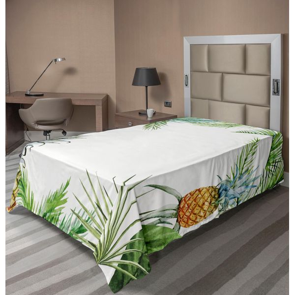 Abakuhaus Lenzuolo Ananas, Acquerello Isola Tropicale Stampa Bordata Frutta Esotica Palme E Foglie, Morbido E Confortevole Lenzuolo Superiore Per Un Letto Decorativo 1 Pezzo 190 Cm X 100 Cm, Multicolore-image