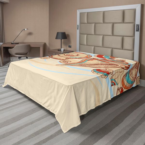 Abakuhaus Lenzuolo Con Conchiglie, Conchiglie Macro Color Pastello Raccolte Sulla Spiaggia, Morbido E Confortevole Lenzuolo Superiore Per Un Letto Decorativo, 1 Pezzo, 275 Cm X 260 Cm, Crema, Rosso, Verde Acqua-image