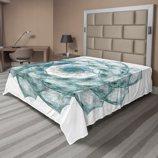 Abakuhaus Spiers Lenzuolo, Motivo Digitale A Spirale Con Forme Floreali E Immagini Artistiche Dai Colori Sfumati, Lenzuolo Morbido E Confortevole Per Un Letto Decorativo 1 Pezzo 275 Cm X 260 Cm, Verde Acqua-image