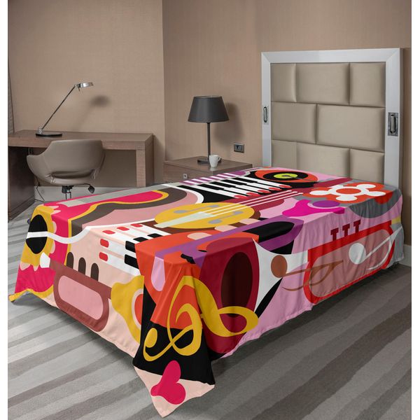 Abakuhaus Lenzuolo Musicale, Grafica Con Diverse Icone Musicali, Tastiera, Festival, Pianoforte, Morbido E Confortevole Lenzuolo Superiore Per Un Letto Decorativo, 1 Pezzo, 190 Cm X 100 Cm, Multicolore-image