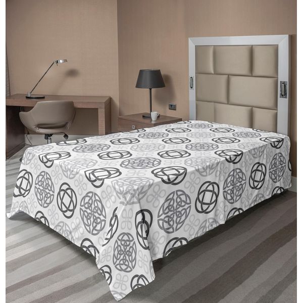 Abakuhaus Lenzuolo Celtico, Irlanda Tradizionale Croce Rotonda Nodo D'amore Celtico Con Motivo Artistico Shamrock, Lenzuolo Superiore Morbido E Confortevole Per Un Letto Decorativo 1 Pezzo 190 Cm X 100 Cm, Grigio Bianco-image