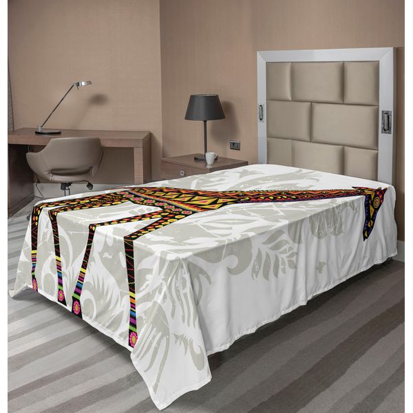 Abakuhaus Lenzuolo Batik, Giraffa Della Savana Africana Con Motivi Decorativi Etnici Su Stampa Animale, Lenzuolo Morbido E Confortevole Per Un Letto Decorativo 1 Pezzo 260 Cm X 168 Cm, Multicolore-image