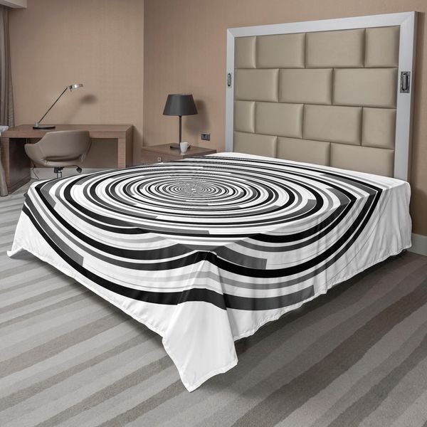 Abakuhaus Spiers Lenzuolo, Stampa Digitale Con Motivo Ipnotico, Design Focalizzato, Cerchio Turbolento, Concetto Cosmico, Computer, Lenzuolo Morbido E Confortevole Per Un Letto Decorativo, 1 Pezzo, 275 Cm X 260 Cm, Nero Grigio-image