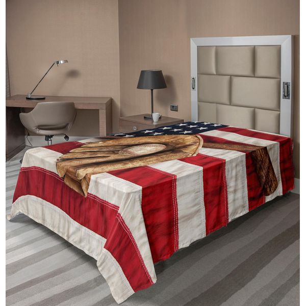Abakuhaus Lenzuolo Da Baseball, Vintage Baseball League Equipment Usa Grunge Guanto Fielding Tema Sportivo, Morbido E Confortevole Lenzuolo Superiore Per Un Letto Decorativo 1 Pezzo 190 Cm X 100 Cm, Marrone Blu Rosso-image