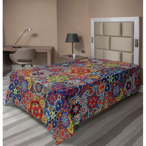 Abakuhaus Lenzuolo Batik, Motivo Paisley Intrecciato Combinato Con Tema Batik Orientale Femminile, Lenzuolo Morbido E Confortevole Per Un Letto Decorativo 1 Pezzo 260 Cm X 168 Cm, Multicolore-image