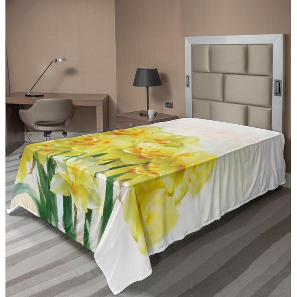 Abakuhaus Lenzuolo Narciso, Stampa Digitale Bouquet Di Narcisi Chiamati Jonquils In Inghilterra Lily, Lenzuolo Morbido E Confortevole Per Un Letto Decorativo 1 Pezzo 260 Cm X 168 Cm, Giallo Verde-image