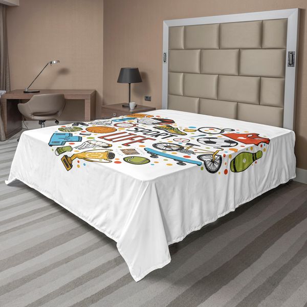 Abakuhaus Lenzuolo Sportivo, Figura A Cuore Con Icone Sportive Nuoto Pattinaggio Muscoli Stile Di Vita Sano Vita Sana, Lenzuolo Morbido E Confortevole Per Un Letto Decorativo 1 Pezzo 266 Cm X 260 Cm, Multicolore-image