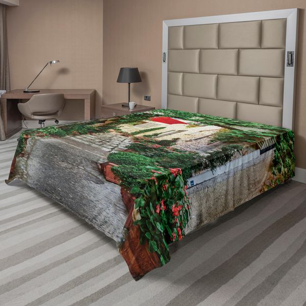 Abakuhaus Lenzuolo Mediterraneo, Strada Stretta Con Fiori Città Vinicola Rurale Nel Sud Della Francia Foto, Lenzuolo Morbido E Confortevole Per Un Letto Decorativo 1 Pezzo 244 Cm X 205 Cm, Grigio Verde-image