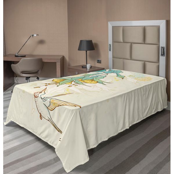 Abakuhaus Lenzuolo Colibrì, Colibrì E Fiore Tropicale Estate Stile Esotico Pianta Naturale, Morbido E Confortevole Lenzuolo Superiore Per Un Letto Decorativo 1 Pezzo 260 Cm X 168 Cm, Verde Acqua Giallo-image