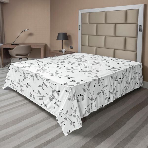 Abakuhaus Lenzuolo, Tinta Unita Minimalista, Motivo Semplice, Illustrazione Eco-Plant, Stile Moderno, Morbido E Confortevole, Lenzuolo Superiore Per Un Letto Decorativo, 1 Pezzo, 244 Cm X 205 Cm, Grigio Bianco-image