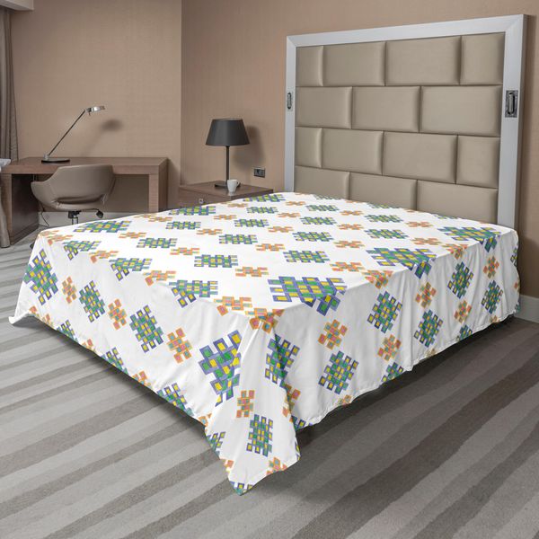 Abakuhaus Lenzuolo Celtico, Motivi Geometrici Esagonali Color Pastello Su Sfondo Bianco, Morbido E Confortevole Lenzuolo Superiore Per Un Letto Decorativo, 1 Pezzo, 244 Cm X 205 Cm, Multicolore-image