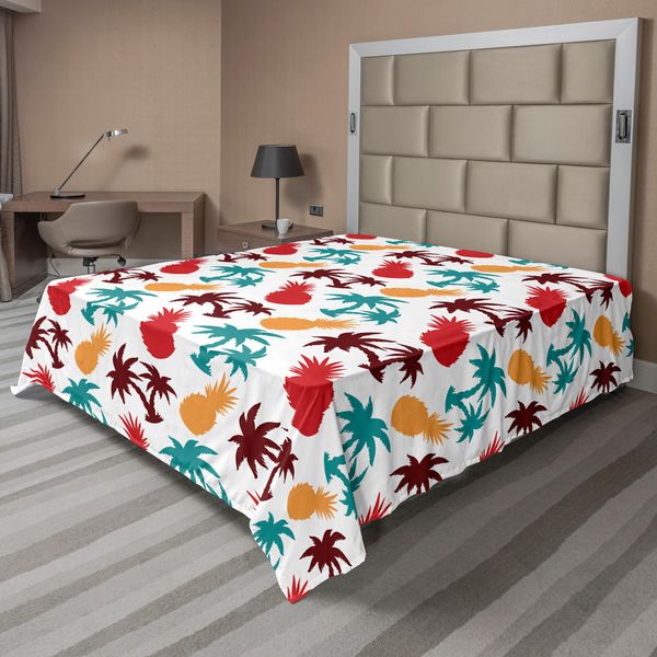 Abakuhaus Lenzuolo Ananas, Vivace Stampa Multicolore Con Tema Tropicale Ananas Palme Albero Isola Silhouette, Lenzuolo Morbido E Confortevole Per Un Letto Decorativo 1 Pezzo 275 Cm X 260 Cm, Multicolore-image