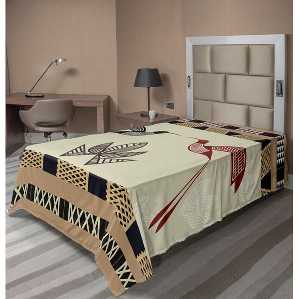 Abakuhaus Lenzuolo Colibrì, Immagine Bambù E Colibrì Motivo Geometrico Arte Tradizionale Tribale, Morbido E Confortevole Lenzuolo Superiore Per Un Letto Decorativo 1 Pezzo 190 Cm X 100 Cm, Marrone Nero-image