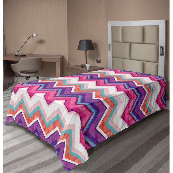 Abakuhaus Lenzuolo Angolare, Motivi A Zig Zag, Vari Colori, Con Linee Angolari Variabili, Grafica Groovy, Lenzuolo Morbido E Confortevole Per Un Letto Decorativo, 1 Pezzo, 190 Cm X 100 Cm, Multicolore-image