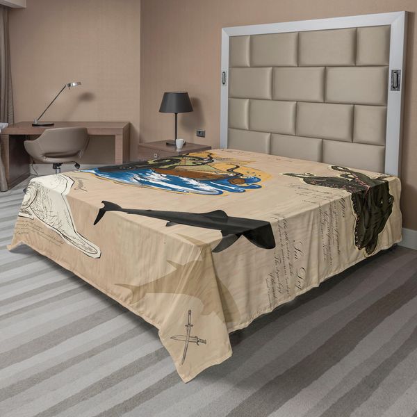 Abakuhaus Lenzuolo Mystiker, Collezione Marine Monster Creature Collage Kraken Kraken Sea Dog Animali Mitici, Lenzuolo Morbido E Confortevole Per Un Letto Decorativo 1 Pezzo 244 Cm X 205 Cm, Multicolore-image
