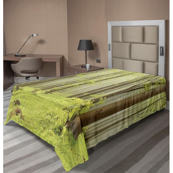 Abakuhaus Lenzuolo Wald, Misty Spring Beech Foresta Nelle Montagne Dell'europa Centrale Immagine Della Natura Selvaggia, Lenzuolo Morbido E Confortevole Per Un Letto Decorativo 1 Pezzo 190 Cm X 100 Cm, Beige Verde-image