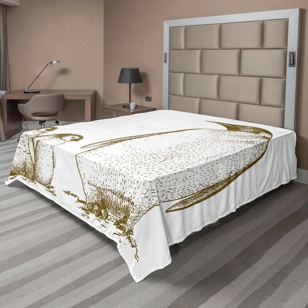 Abakuhaus Lenzuolo Con Animali Marini, Incisione Illustrazione Antica Re Pinguino E Pinguini Cuccioli Natura, Lenzuolo Morbido E Confortevole Per Un Letto Decorativo 1 Pezzo 266 Cm X 260 Cm, Verde Oliva-image