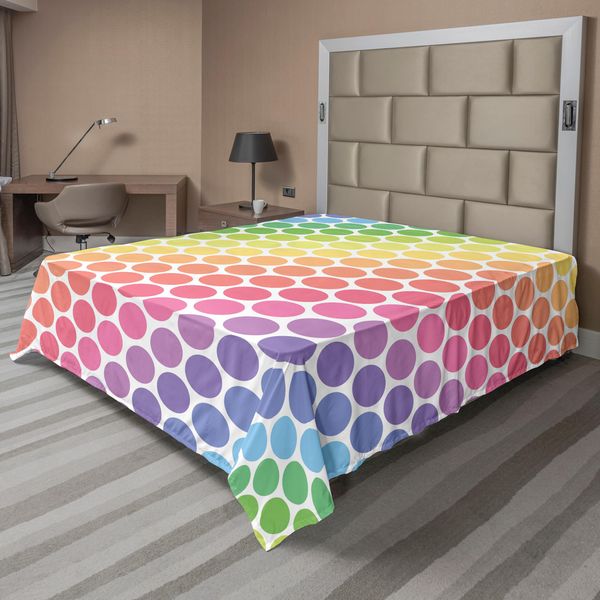 Abakuhaus Lenzuolo Con Motivo A Pois, Pois Arcobaleno Tenue Colori Grandi Pois Forme Eterne Motivo Retrò Artistico, Lenzuolo Morbido E Confortevole Per Un Letto Decorativo 1 Pezzo 244 Cm X 205 Cm, Multicolore-image