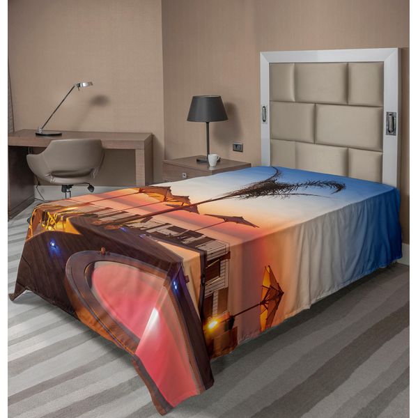 Abakuhaus Lenzuolo Paesaggistico, Resort Estivo, Mare, Sera, Caraibi, Caldo, Tranquillo, Relax, Foto, Lenzuolo Morbido E Confortevole Per Un Letto Decorativo, 1 Pezzo, 260 Cm X 168 Cm, Multicolore-image