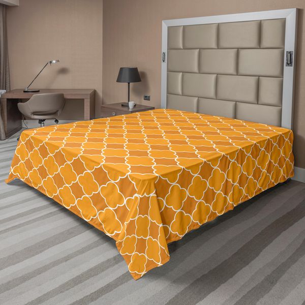 Abakuhaus Lenzuolo Quatrefoil, Motivo Girih A Forma Di Trifoglio, Griglia Orientale, Tradizione Floreale, Arabo Orientale, Lenzuolo Morbido E Confortevole Per Un Letto Decorativo, 1 Pezzo, 244 Cm X 205 Cm, Marrone Giallo-image