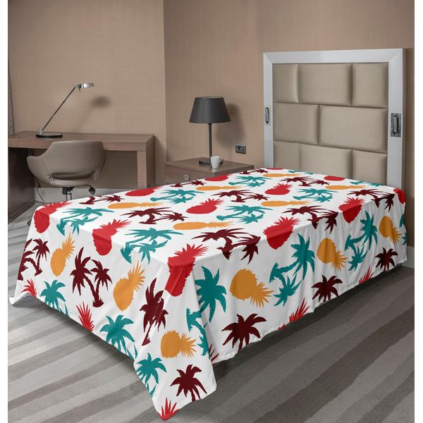 Abakuhaus Lenzuolo Con Motivo Ananas, Vivace Stampa Multicolore Con Tema Tropicale Ananas, Palme, Alberi E Isole, Lenzuolo Morbido E Confortevole Per Un Letto Decorativo, 1 Pezzo 260 Cm X 168 Cm, Multicolore-image
