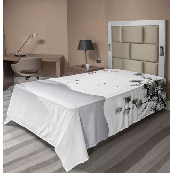Abakuhaus Lenzuolo Con Fiori, Pittura Cinese, Grafica Con Alberi, Uccelli, Paesaggio Montano, Morbido E Confortevole Lenzuolo Superiore Per Un Letto Decorativo, 1 Pezzo, 190 Cm X 100 Cm, Rosso, Verde, Nero-image