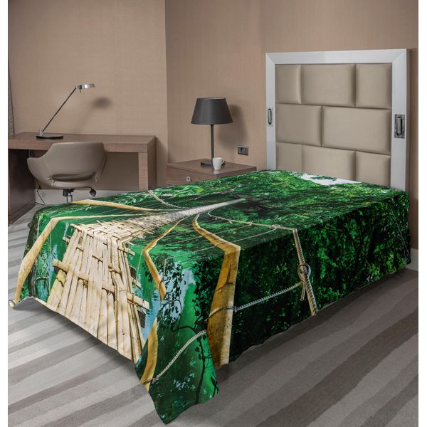 Abakuhaus Lenzuolo Tropicale, Ponte Sospeso Pedonale In Bambù Sul Fiume Nella Foresta Tropicale Delle Filippine, Lenzuolo Morbido E Confortevole Per Un Letto Decorativo 1 Pezzo 260 Cm X 168 Cm, Beige Verde-image