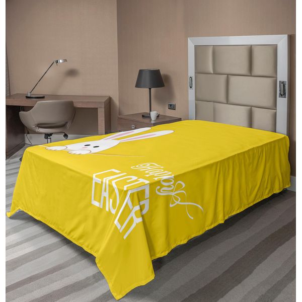 Abakuhaus Lenzuolo Giallo, Coniglietto Pasquale, Caricatura Animale, Primavera, Divertimento, Festa, Stampa Artistica, Lenzuolo Morbido E Confortevole Per Un Letto Decorativo, 1 Pezzo, 260 Cm X 168 Cm, Giallo E Bianco-image
